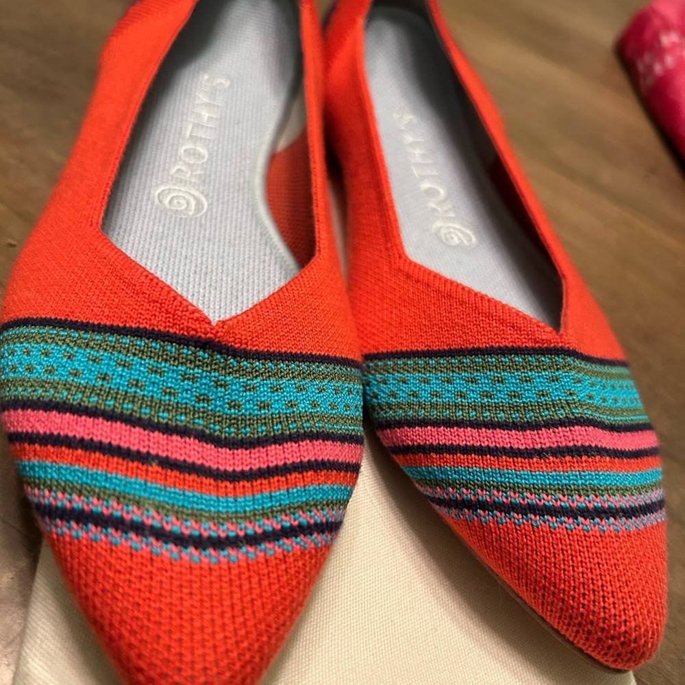 Rothy's Burnt Orange Merino Wool with Colorful Stripes